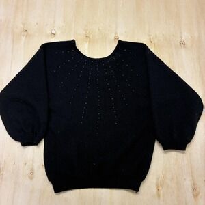 Vintage Donagain Beaded Sweater Womens Small Black Round Dolman Knit Pullover